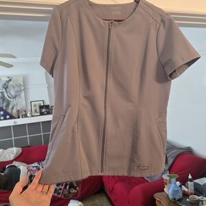 Jaanuu Women's Gray Zip Down Scrub Shirt Moto Size Large